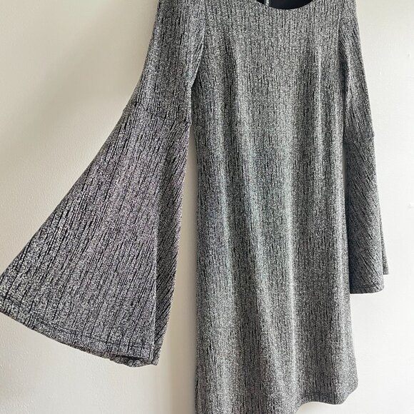 Silver Party Dress. Bell Sleeves. Size S. - Picture 5 of 10